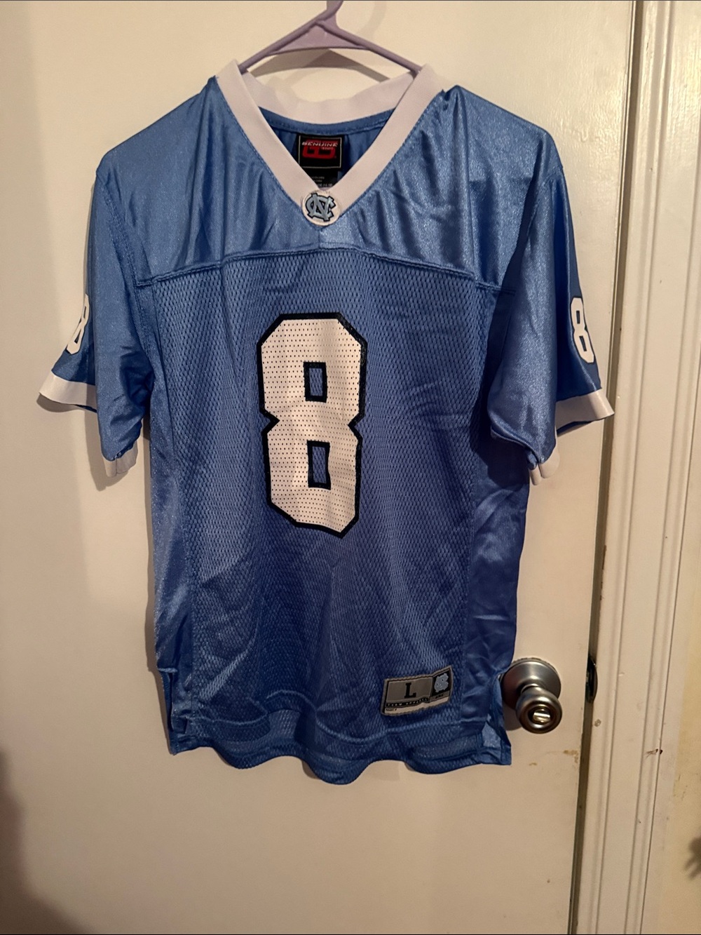 Men's Light Blue Football Jersey Shirt with White Number 8